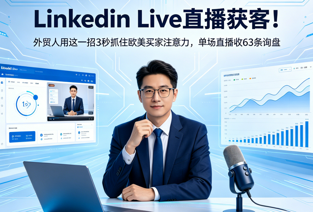 LinkedIn Live直播获客！外贸人用这一招3秒抓住欧美买家注意力，单场直播收63条询盘