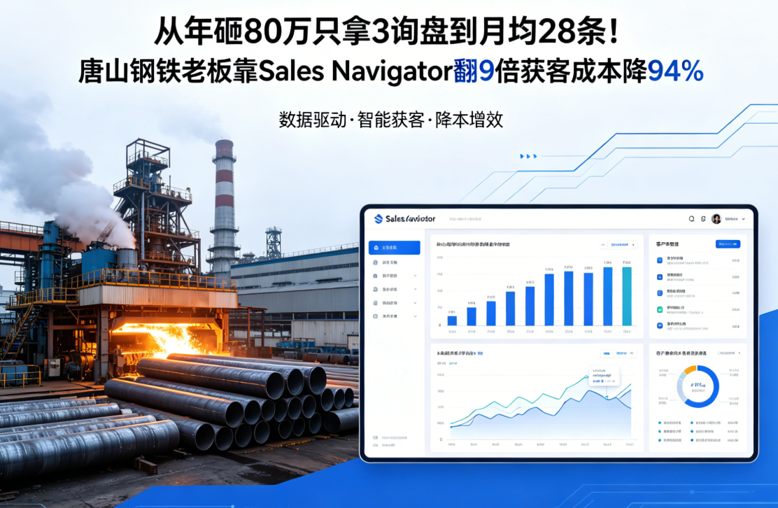 从年砸80万只拿3询盘到月均28条！唐山钢铁老板靠Sales Navigator翻9倍获客成本降94%