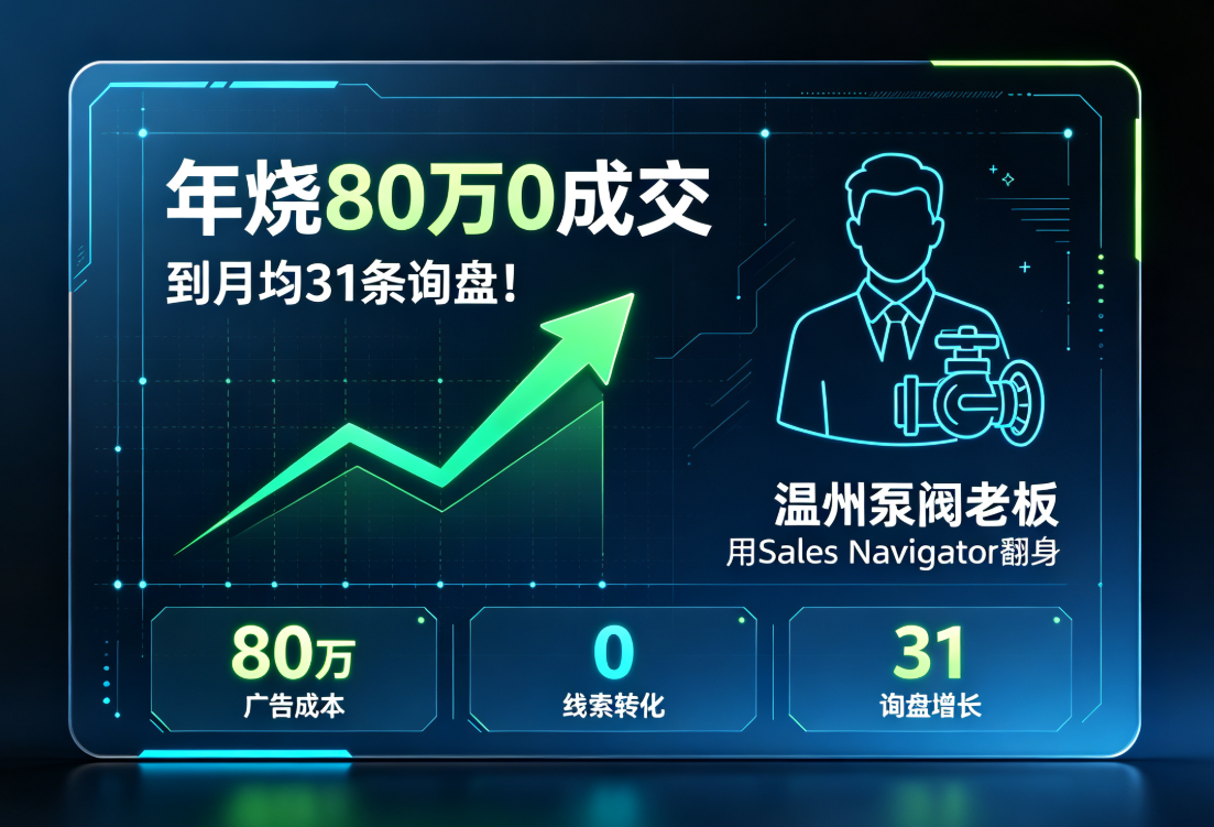 年烧80万0成交到月均31条询盘！温州泵阀老板用Sales Navigator翻身