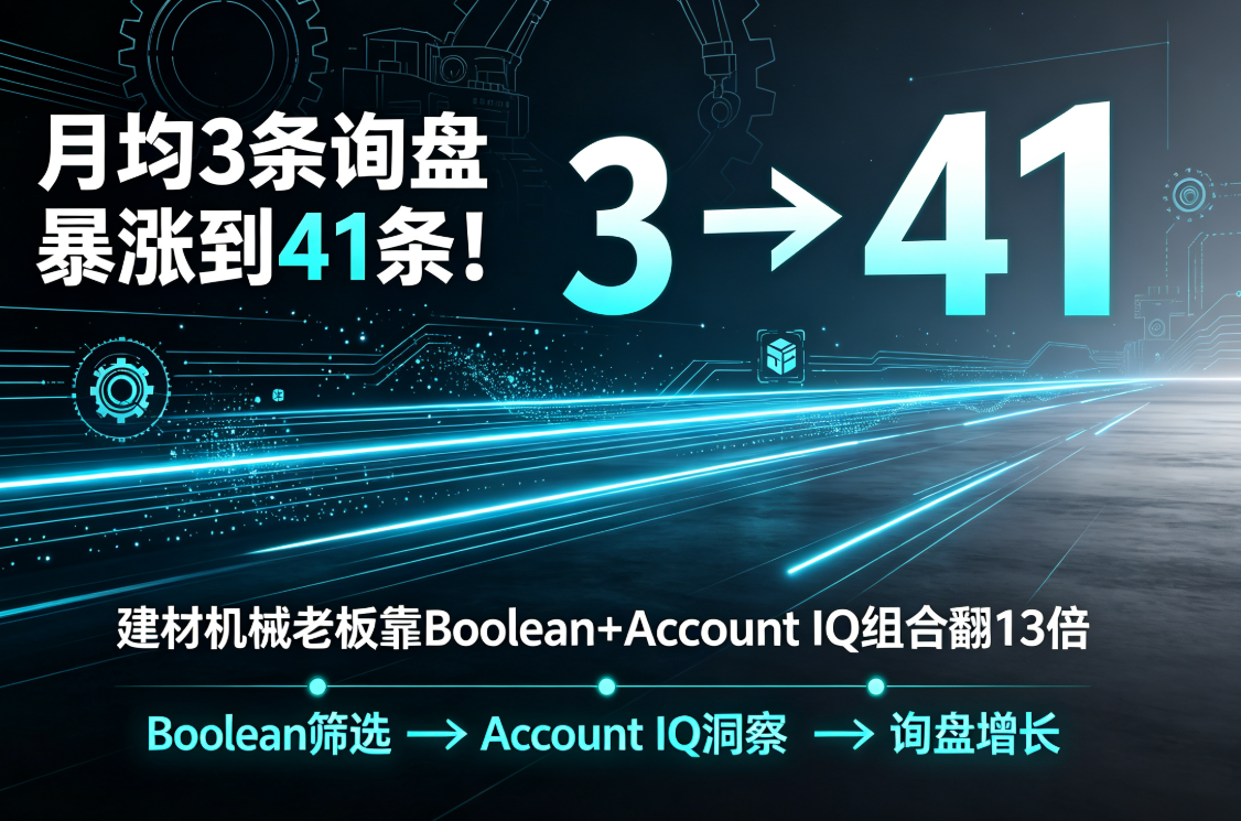 月均3条询盘暴涨到41条！建材机械老板靠Boolean+Account IQ组合翻13倍