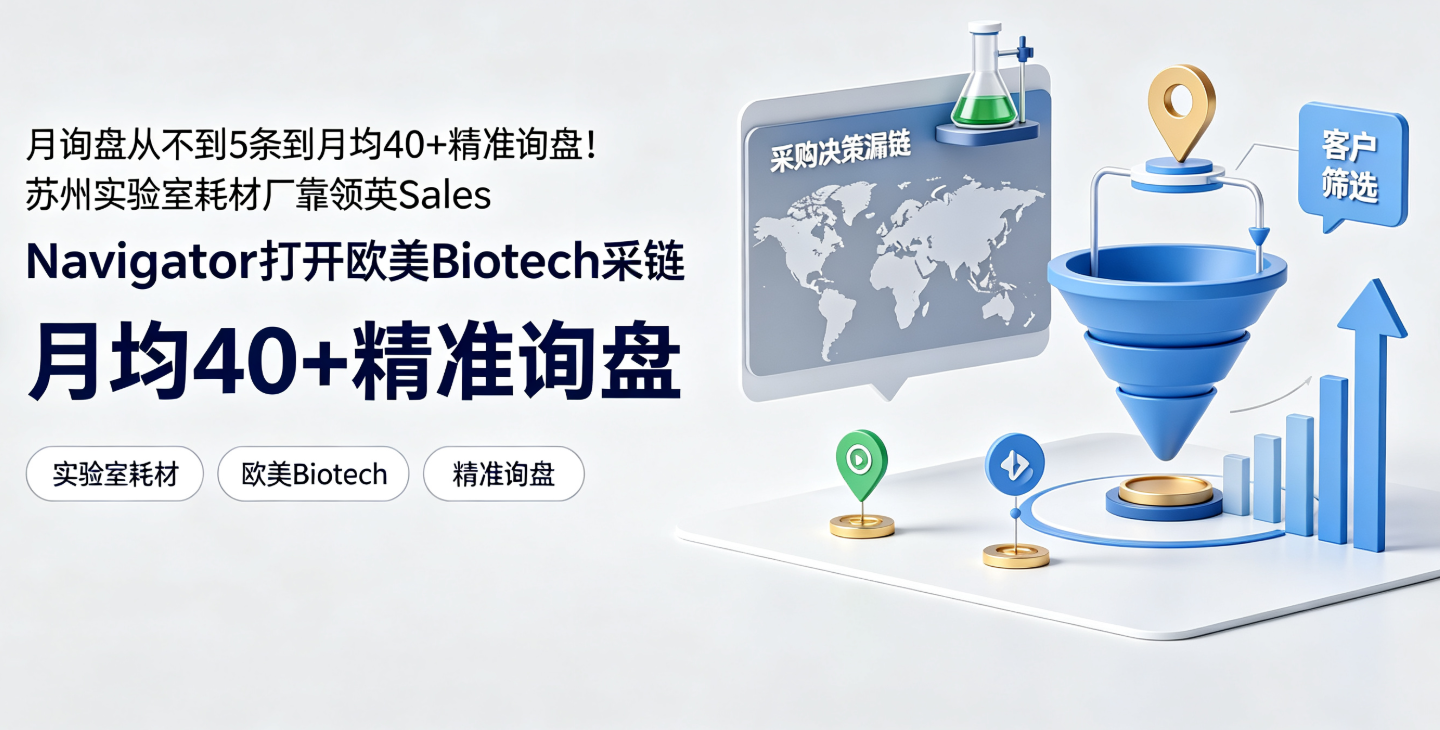 月询盘从不到5条到月均40+精准询盘！苏州实验室耗材厂靠领英Sales Navigator打开欧美Biotech采购决策链