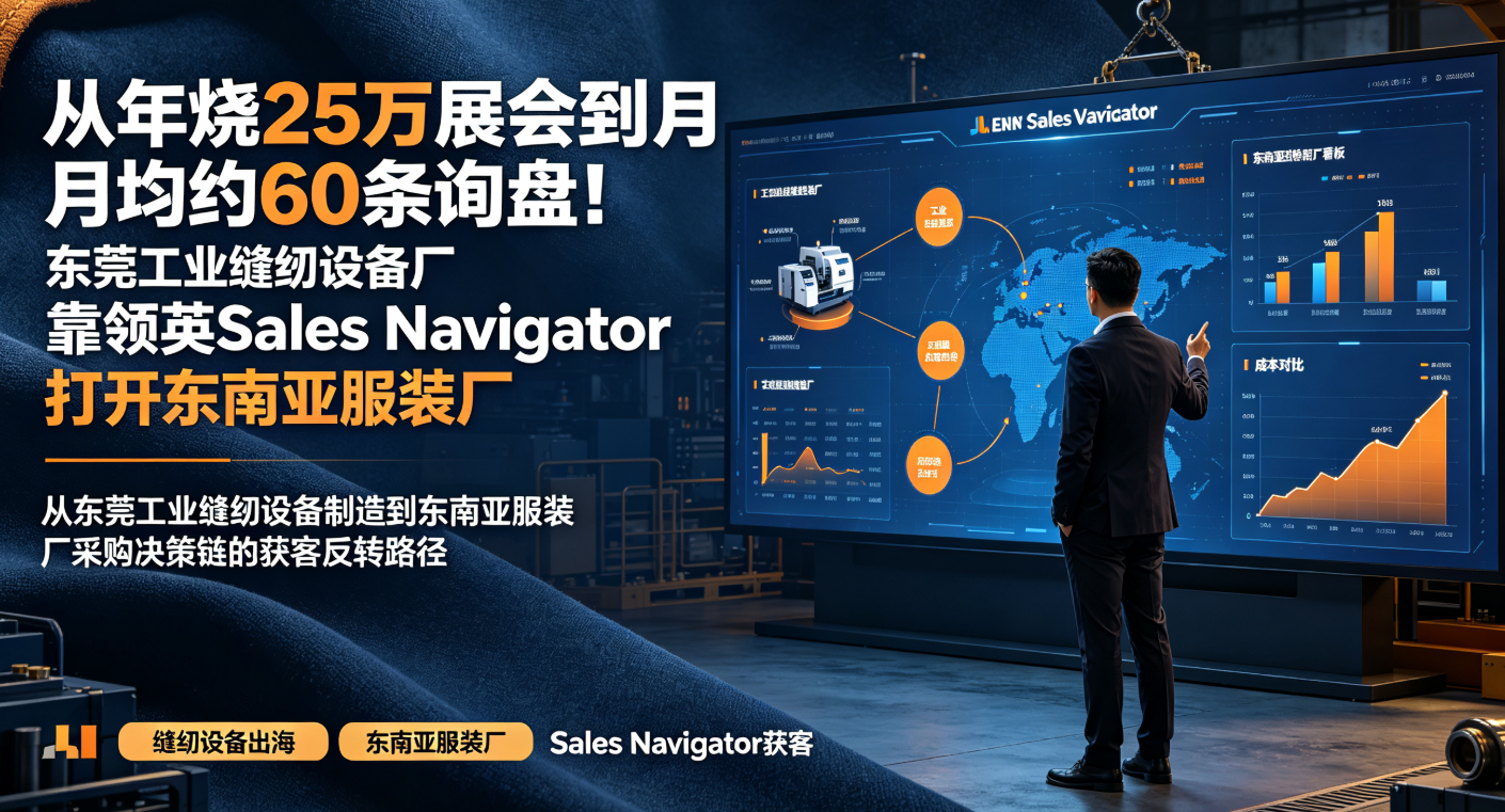 从年烧25万展会到月均约60条询盘！东莞工业缝纫设备厂靠领英Sales Navigator打开东南亚服装厂市场