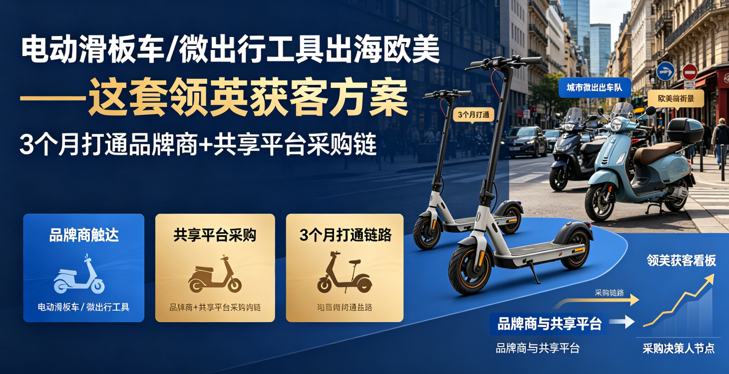电动滑板车/微出行工具出海欧美——这套领英获客方案3个月打通品牌商+共享平台采购链 