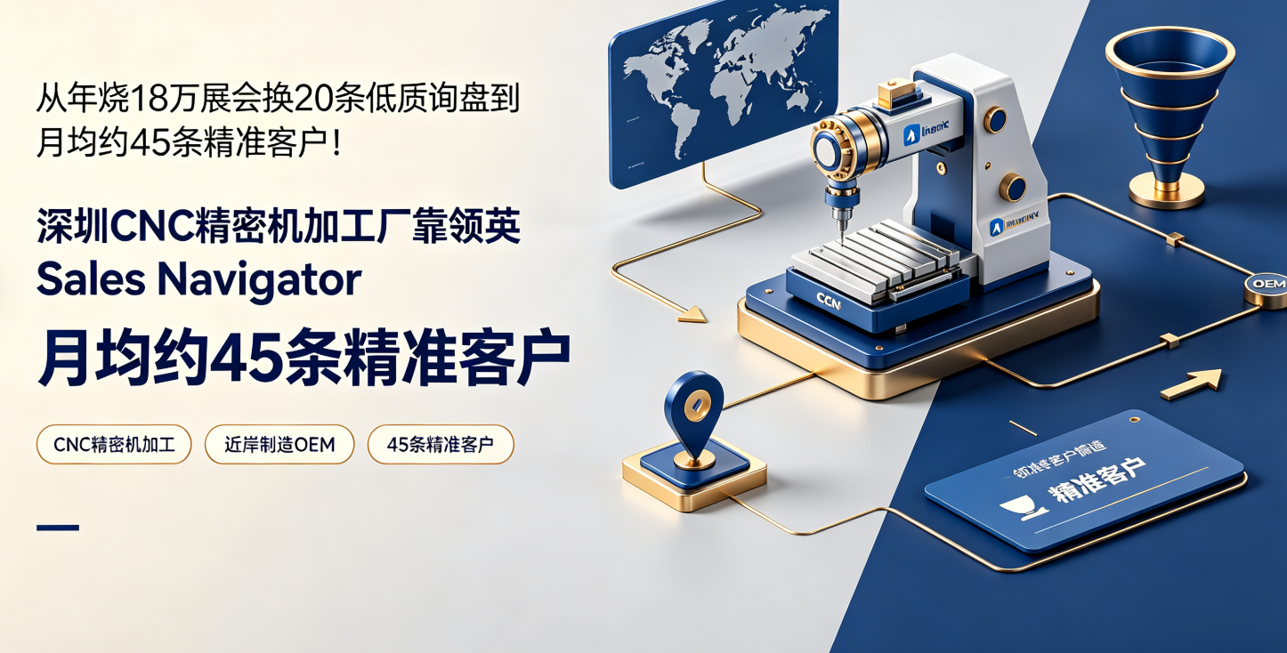 从年烧18万展会换20条低质询盘到月均约45条精准客户！深圳CNC精密机加工厂靠领英Sales Navigator打开欧美+墨西哥近岸制造OEM供应链