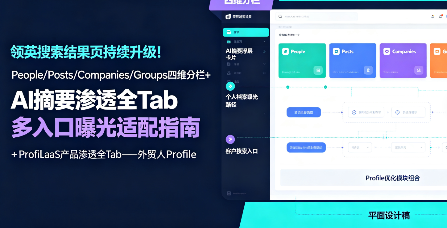 领英搜索结果页持续升级！People/Posts/Companies/Groups四维分栏+AI摘要渗透全Tab——外贸人Profile