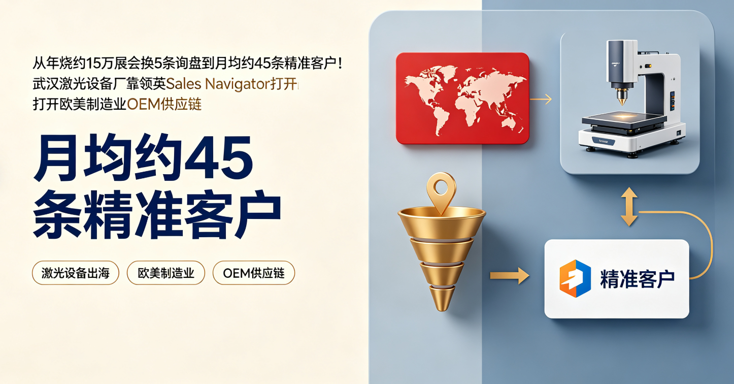 从年烧约15万展会换5条询盘到月均约45条精准客户！武汉激光设备厂靠领英Sales Navigator打开欧美制造业OEM供应链