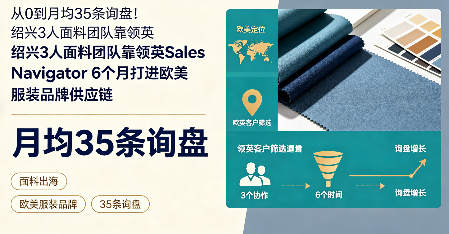 从0到月均35条询盘！绍兴3人面料团队靠领英Sales Navigator 6个月打进欧美服装品牌供应链
